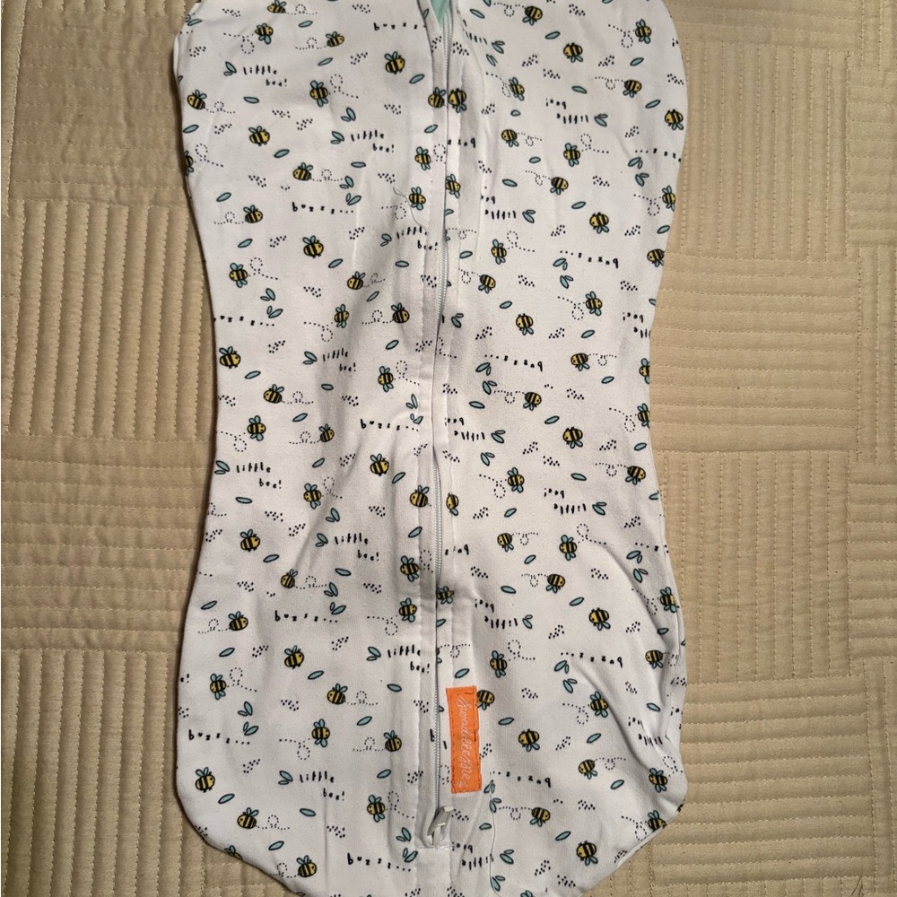 Baby Swaddle with Bee Print/ Green swirls